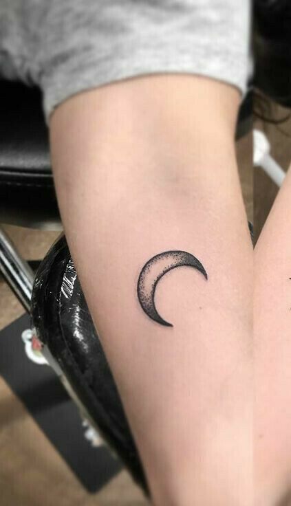 Moon Protection Tattoo, Manly Moon Tattoo, Half Moon Tattoo Men, Male Small Tattoo Ideas, Cresent Tattoo Designs, Shaded Crescent Moon Tattoo, Small Moon Tattoo Men, Cresent Moon Tattoos For Women, Dot Work Moon Tattoo