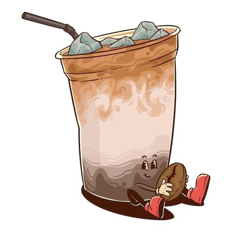 Milk Cup, Cartoon Drawing, Coffee Milk, Cup With Straw, A Cartoon, Cartoon Drawings, Iced Coffee, Premium Vector, Straw