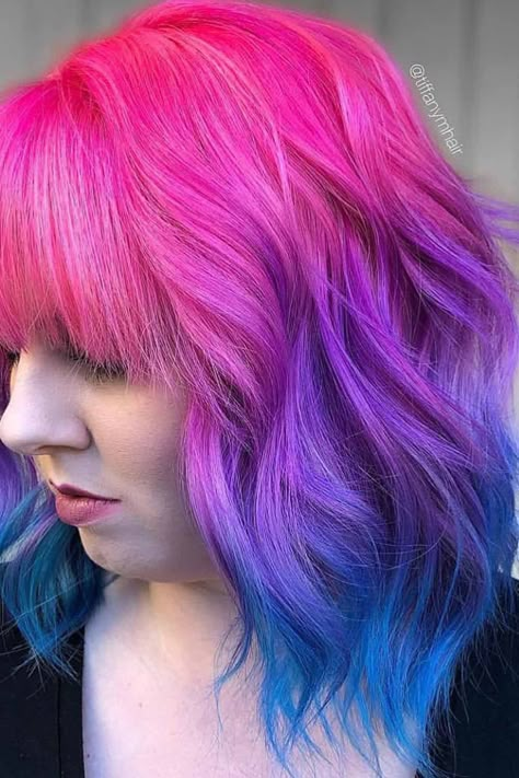 Blue Purple Hair, Blue And Pink Hair, Pink Purple Hair, Blonde Hair With Roots, Mermaid Hair Color, Pink Ombre Hair, Purple Ombre Hair, Blue Ombre Hair, Vivid Hair Color