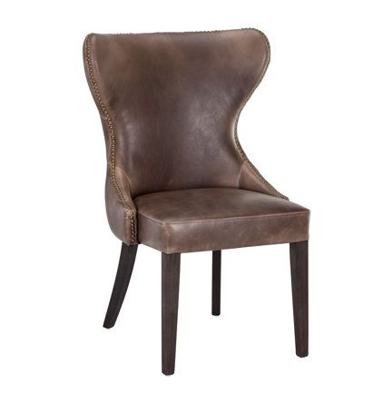 Transitional Dining Chairs, Brown Dining Chairs, Classic Dining Chair, Transitional Dining, Faux Leather Dining Chairs, Leather Frames, Parsons Chairs, Distressed Wood, Tufting Buttons