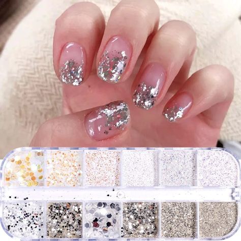 Nail Art Designs Glitter Tips Check more at https://astrablog.my.id/nail-art-designs-glitter-tips/ Nail Art Paillette, Nail Flakes, Sequin Set, Nail Foils, Glitter Manicure, Nail Foil, Acrylic Nail Powder, Elegant Nail Art, Nail Art Glitter