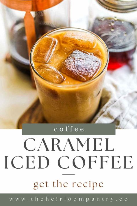 Caramel Iced Coffee features sweet caramel syrup, freshly brewed coffee or espresso, and your favorite milk over coffee ice cubes. Make this rich and refreshing coffee in just 5 minutes! This homemade caramel iced coffee recipe is better than Starbucks' and more economical than your local coffee shop's! Making it at home allows you to adjust the sweetness, coffee strength, and milk to your exact preference. Be your own barista and try your hand at this recipe today! Homemade Iced Coffee Recipe, Cold Coffee Drinks Recipes, Flavored Coffee Recipes, Caramel Iced Coffee Recipe, Caramel Iced Coffee, Make Iced Coffee, Coffee Recipe Healthy, Homemade Iced Coffee, Coffee Recipes Starbucks