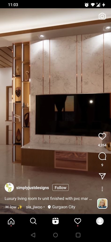 Mirror In Tv Unit, Tv Unit Mirror Design, Tv Unit Golden Patti, Tv Unit Tiles Design, T Patti Tv Unit Design, T Patti, Mirror Tv Unit, Tv Cabinet Design Modern, Console Modern