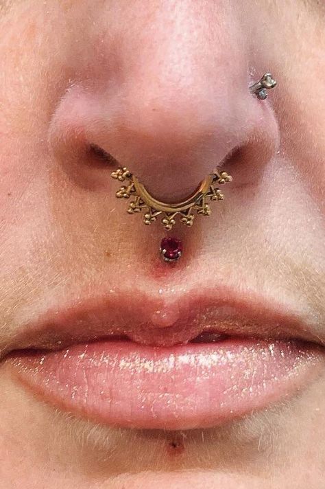 Aesthetic Piercings Face, Central Labret Piercing, Medusa Piercing Aesthetic, Coin Slot Piercing, Central Labret, Piercings Face, Aesthetic Piercings, Piercing Aesthetic, Piercing Lip