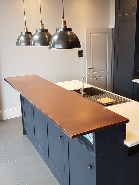 Custome made Copper,Zinc&Brass worktops, splashbacks-Modum Worktops Villa Kitchen, Copper Work, Apron Sink, Bachelor Pad, Basement Bar, Island Ideas, Kitchen Worktop, Kitchen Room Design, Modern Kitchens