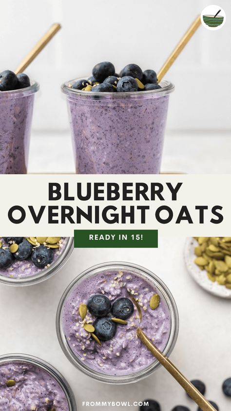 Start your day with these blueberry overnight oats! They're vibrant, refreshing, and infused with sweet blueberries. Gluten-free, Vegan. Overnight Oats Lemon Blueberry, Blended Blueberry Overnight Oats, Blueberry Chai Overnight Oats, Overnight Oats Healthy Blueberry, Chocolate Blueberry Overnight Oats, Blueberry Chia Overnight Oats, Frozen Blueberry Overnight Oats, Hormone Balancing Overnight Oats, Overnight Oats With Chia