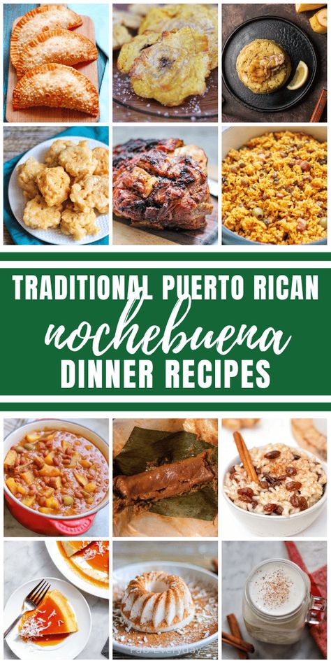 A menu for a traditional Puerto Rican Christmas dinner (recetas para Nochebuena). Click or visit FabEveryday.com if you’re looking for Puerto Rican Christmas food, Noche Buena food ideas (a Nochebuena menu and a Noche Buena food list). I hope this article on Nochebuena food helps you to create your own Puerto Rican feast and new family traditions for Christmas! Christmas Dinner Puerto Rican, Puerto Rican New Years Dinner, Puerto Rican Traditions, Puerto Rican Easter Dinner, Puerto Rican Finger Foods, Latino Christmas Food, Latin Christmas Dinner, Mexican Christmas Food Ideas, Dominican Christmas Dinner