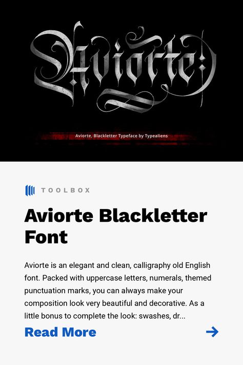 Aviorte is an elegant and clean, calligraphy old English font. Packed with uppercase letters, numerals, themed punctuation marks, you can always make your composition look very beautiful and decorative. As a little bonus to complete the look: swashes, drawn Dobermann heads, ornamental elements. Gangster Fonts, Popular Free Fonts, Medieval Font, Scary Font, Clean Fonts, Blackletter Font, Metal Font, Horror Font, English Fonts