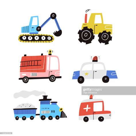 Fire Truck Drawing, Cars Vector, Truck Drawing, Cartoon Cars, Bird Stencil, Illustration Cute, Truck Art, Doodle Illustration, Car Illustration