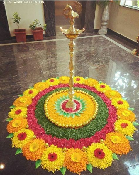 Easy And Simple Rangoli Design Images For Diwali 2020 | Venuemonk Flower Rangoli For Diwali, Rangoli Decoration, Rangoli For Diwali, Pookalam Design, Simple Flower Rangoli, Home Flower Decor, Rangoli Designs Simple Diwali, Diwali Decorations At Home, Housewarming Decorations