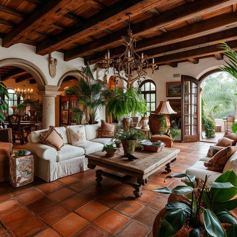 Spanish Style Living Room, Mexican Living Room, Mediterranean Style Living Room, Spanish Style Home Interior, Spanish Living Room, Tuscan Living Rooms, Mediterranean Living Room, Spanish Interior, Italian Living Room