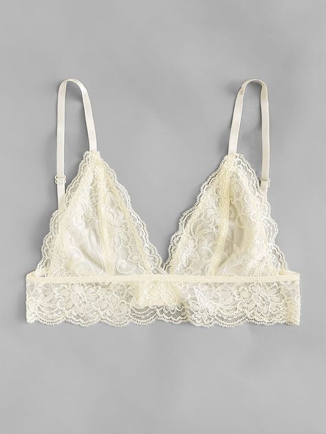 Floral Lace Bralette -SheIn(Sheinside) Lace Bodysuit Outfit, Lace Bralette Outfit, Cute Bralettes, Loungewear Fashion, Bralette Outfit, Pinterest Design, White Lace Bralette, Cute Bras, Kawaii Fashion Outfits