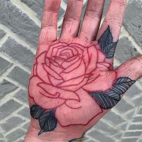 Palm Rose, Palm Tattoo, Palm Tattoos, Body Is A Temple, Body Tattoos, Touch Up, Red Rose, London Uk, Fingerless Gloves