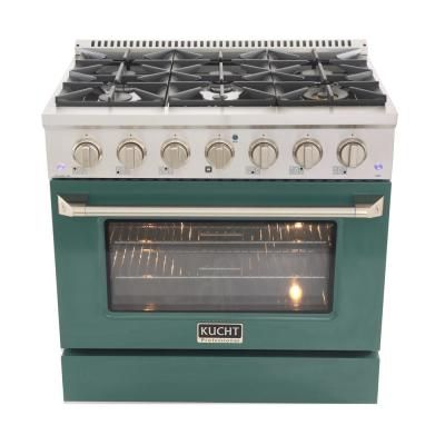 Pro-Style 36 in. 5.2 cu. ft. Propane Gas Range with Convection Oven in Stainless Steel and Green Oven Door Mountain Homestead, Green Oven, Lilac Cottage, Cleaning Oven Racks, Cast Iron Burner, Stainless Steel Backsplash, Steel Backsplash, Self Cleaning Ovens, Convection Cooking