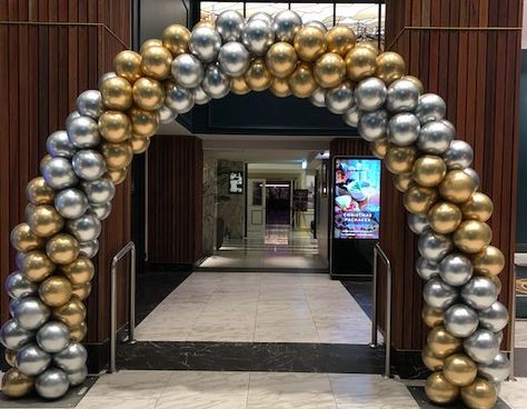 Doorway Balloon Arch, Balloon Gate Decoration, Grand Opening Decor, Gold Wedding Reception Tables, 50th Birthday Decor, Plumbing Showroom, Welcome Gate, Peacock Artwork, Chrome Balloons