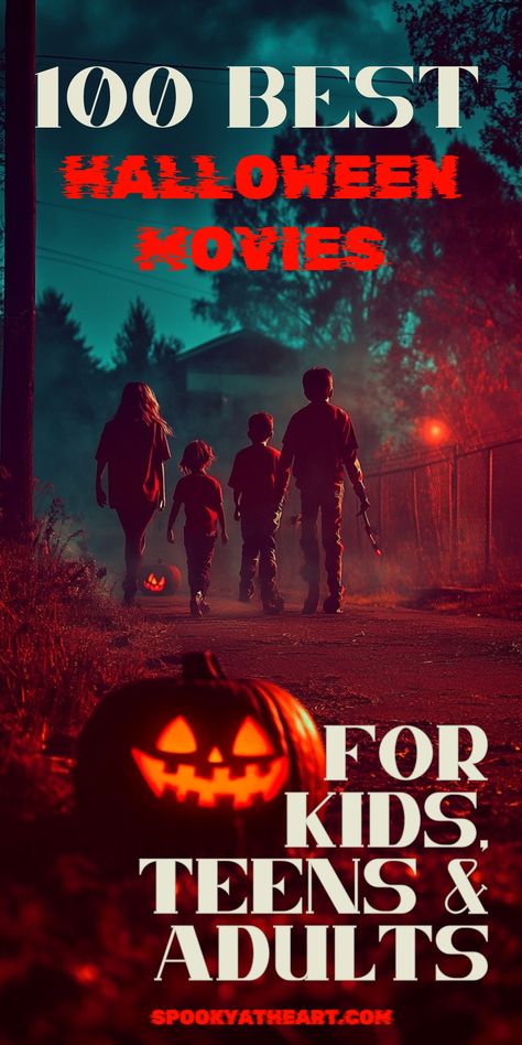 100 Best Halloween Movies for All Ages [kids, teens, & adults] - Spooky at Heart Best Halloween Movies For Families, Halloween Movies For Kids Families, 2000 Horror Movies, Scary Movies For Halloween, Halloween Treats For Movie Night, Disney Plus Halloween Movies, Funny Halloween Movies, Halloween Themed Movie Night For Kids, Spooky Movies List