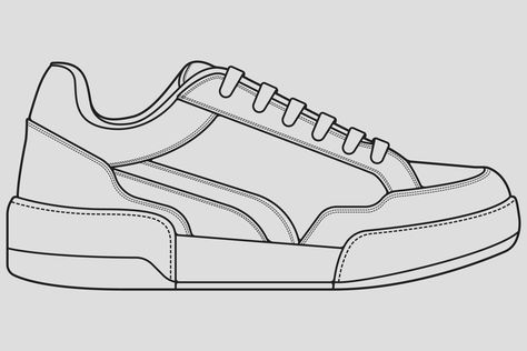 Sneaker Sketch Design, Shoe Pattern Template Free, Shoe Design Sketches Sneakers, Sneaker Outline, Shoe Outline, Sneaker Drawing, Shoe Sketch, Shoes Vector, Stencil Patterns Templates