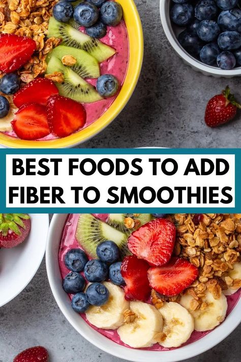 All about high fiber smoothies -- what they are, why you want fiber, ways to add fiber to smoothies, and high fiber smoothie recipes. Smoothies High In Fiber, Fruits With Most Fiber, High Fiber Fruit Smoothie, Dinners High In Fiber, High Fiber Smoothie Bowl, High Fiber Smoothies Breakfast, Fiber Rich Smoothie, High Protein High Fiber Smoothie, How To Add Fiber To Your Diet