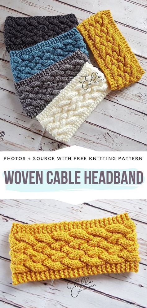 Woven Cable Headband Free Knitting Pattern These cable headbands are wide and cozy therefore will make a great accessory for colder weather. It`s definitely a unisex pattern so why not make one for every family member in their favorite colors. #knittedheadband Knitted Headband Free Pattern, Knitted Headbands, Cable Headband, Cable Knit Headband, Knit Headband Pattern, Easy Knitting Projects, Knitted Headband, Vogue Knitting, Quick Knits