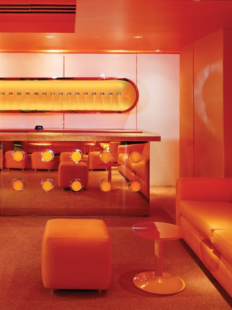 Y2k Aesthetic Institute, 70s Interior Design, 70s Interior, Nightclub Design, Futuristic Interior, Retro Future, Verner Panton, Room Display, Orange Aesthetic