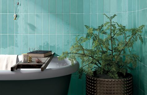 Village Wall - Euro Tile & Stone Euro Tile & Stone Turquoise Kitchen Tiles, Travertine Tile Bathroom, Attic Bathrooms, Blue Green Aesthetic, Cottage Bathrooms, Devon Beach, Bathrooms Tiles, Artificial Garden Plants, Teal Aesthetic