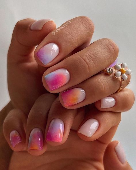 Pastel Nail Art, Water Color Nails, Milky Nails, Short Gel Nails, Cute Spring Nails, Short Nail Designs, Pastel Nails, Nail Designs Spring, Funky Nails