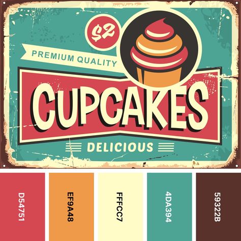 31 Retro Color Palettes for Throwback Designs - Color Meanings Contemporary Kitchen Cabinets, Vintage Colour Palette, Retro Color Palette, Desain Buklet, Hex Color Palette, Aesthetic Fonts, Color Meanings, Colour Pop, Color Palette Design