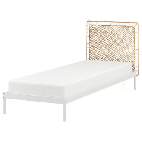 VEVELSTAD Bed frame with 1 headboard, white/Tolkning rattan, 90x200 cm - IKEA Austria Vevelstad Bed, Ikea Twin Bed, Single Bed With Storage, Single Bed Frames, Rattan Headboard, Single Beds, Single Bed Frame, White Headboard, Bed With Storage