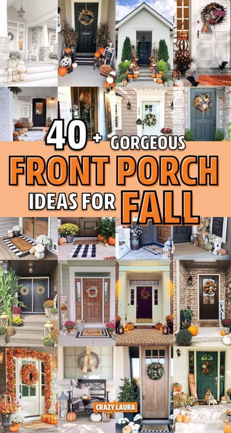 Aug 22, 2019 - Need some inspiration to make the front of your house look super festive this fall? Check out the best fall front porch ideas to get started! Fall Front Steps, Porch Fall Decorating Ideas, Rustic Fall Porch, Porch Fall Decor, Fall Front Porch Decor Ideas, Fall Front Porch Ideas, Image Halloween, Home Decor Aesthetic, Fall Front Porch Decor