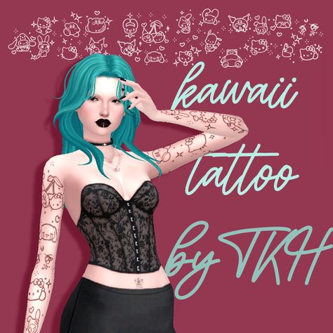 Sims 4 Sanrio Tattoo, Pastel Tattoo, Tattoo Mini, Cc Mods, Skin Details, Kawaii Tattoo, Gothic Tattoo, Sternum Tattoo, Music Tattoo