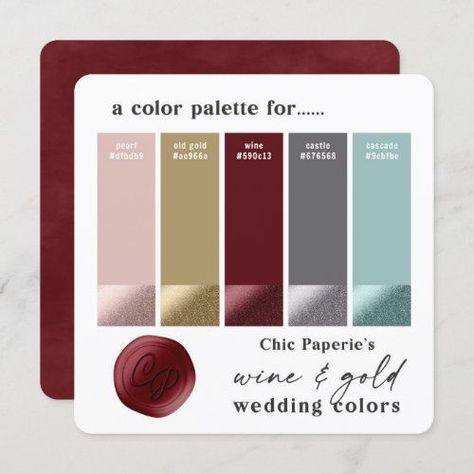 Wine Aqua & Gold Winter Wedding Color Palette Card for $2.60 - Wedding Invitations Gold Winter Wedding, Winter Wedding Color Palette, Blush Color Palette, Gold Wedding Colors, Wedding Color Combos, Hex Color, Winter Wedding Colors, Color Palette Pink, Hex Color Codes