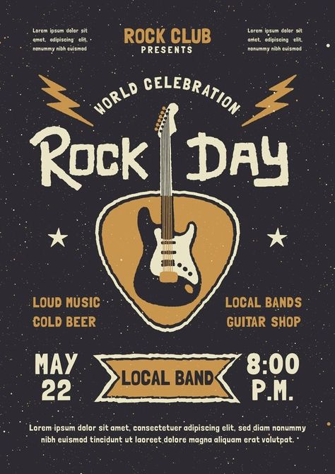 Free Vector | Flat world rock day poster template with electric guitar Fusion Festival, Event Poster Template, Rock Day, Concert Poster Design, Flat World, Guitar Posters, Popular Bands, Music Concert Posters, Event Template