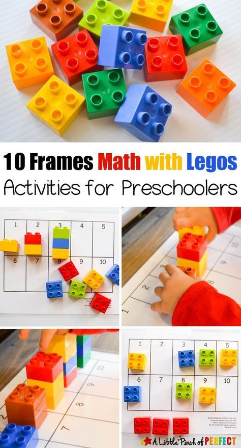 10 Frames Math with Legos Activities for Preschoolers: 4 easy activities to do with preschoolers to learn numbers, counting, and subitizing including a free printable 10 frames mat. Activities To Do With Preschoolers, Lego Math, Numbers Counting, Learn Numbers, Lego Activities, Prek Math, Activities For Preschoolers, Ten Frames, Math Methods