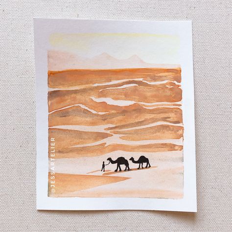 Did a painting of roaming in the Sahara Desert 🐪 #aquarelle #watercolour #watercolor #sketch #sketchdaily #justsketch #sketcheveryday #traveltheworld #traveltheglobe #waterblog #art #artwork #watercolourblog #naturepainting #watercolourartist #camel #saharadesert #sahara Watercolour Desert Landscape, Watercolor Desert Landscape Paintings, Desert Watercolor Simple, Desert Watercolor Paintings, Watercolor Desert Landscape, Watercolour Projects, Watercolour Plants, Desert Drawing, Desert Watercolor