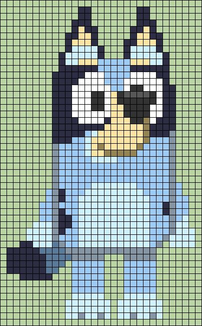 Alpha pattern #99852 variation #267507 | BraceletBook Tv Show Crochet, Bluey Pixel Art, Dogs Eyes, Cartoon Dogs, Lil Sis, Crochet Things, Pixel Art Pattern, Dog Eyes, Alpha Pattern