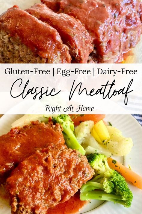 Best Gluten-Free Meatloaf (No Eggs & No Dairy) - Right At Home Low Fodmap Meatloaf, Meatloaf Recipe Without Eggs, Egg Free Meatloaf Recipe, Eggless Meatloaf, Egg Free Meatloaf, Grain Free Meatloaf, Gluten Free Meatloaf Recipe, Gluten Free Meatloaf, Crockpot Meatloaf