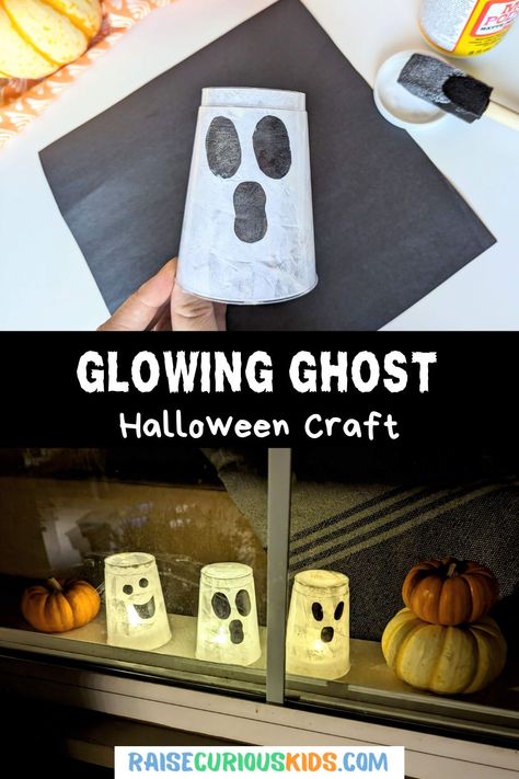 These glowing ghosts are a perfect craft for kids to make this Halloween! They are simple to make and look adorable lit up on a windowsill or front porch. Ghost Crafts Preschool, Ghost Craft For Kids, Halloween Ghost Craft, Simple Ghost, Ghost Craft, Paper Cup Crafts, Diy Kid Activities, Ghost Crafts, Cute Halloween Decorations