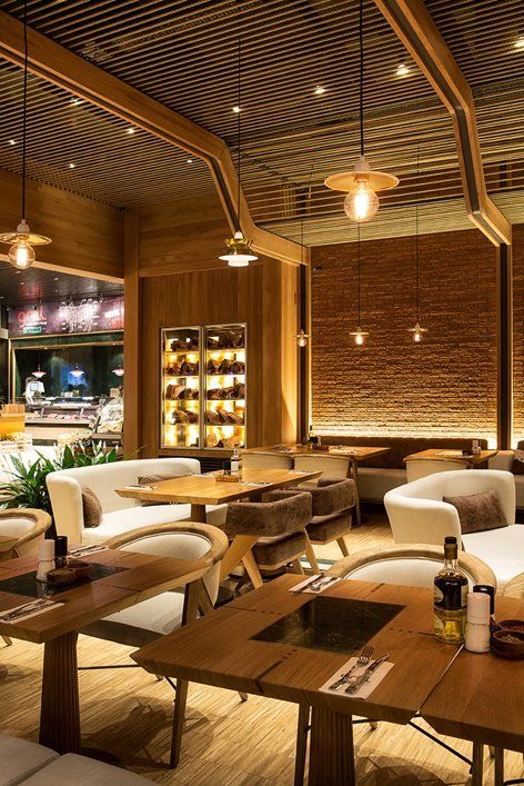 Grill Restaurant Design Interiors, Fine Dining Restaurant Design, Restaurant Ceiling Design, Grill Restaurant Design, Steakhouse Restaurant Design, Restaurant Design Plan, Steakhouse Design, Commercial Bathroom Designs, Restaurant Grill