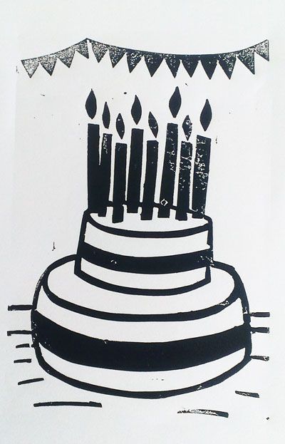 Birthday Card Lino Print, Lino Ideas, Linocut Ideas, 19 Birthday, Birthday Cards To Print, Happy Birthday Cards Handmade, Eraser Stamp, Birthday Logo, 100th Birthday Party