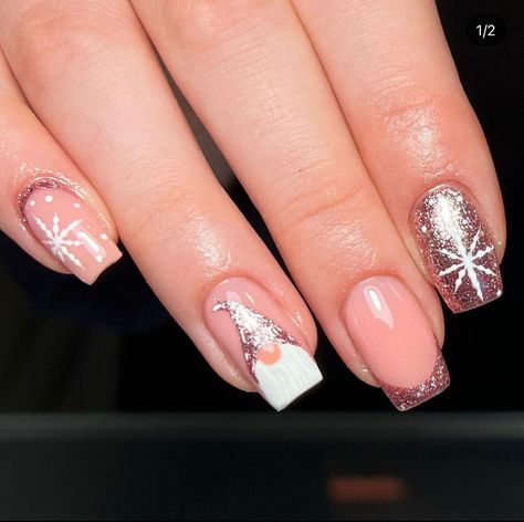 Biab Nails, Winter Nail Ideas, Glitter Snowflakes, Fake Nails Designs, December Nails, Spring Acrylic Nails, Winter And Christmas, Cute Reindeer, Stylish Nails Designs