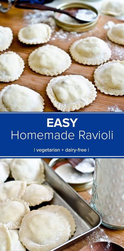 Non Dairy Ravioli Filling, Homemade Ravioli Noodles, Easy Homemade Ravioli Dough, Ravioli Noodle Recipe, Easy Homemade Ravioli Recipe, Dairy Free Ravioli Filling, Homemade Ravioli Recipe Pasta Dough, Dairy Free Ravioli Recipe, Dairy Free Ravioli