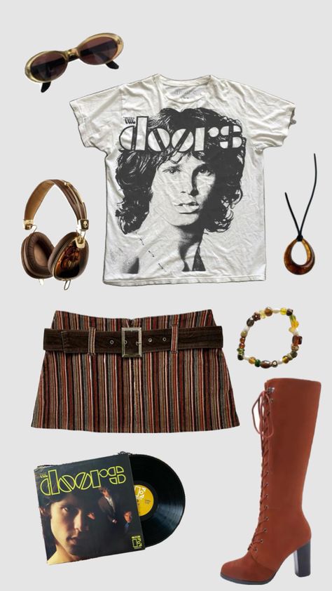 70s inspired outfit #outfitinspo #vintage #70s #70shippie #rocknroll #grunge #retro 80s Rock Outfits Women, 90s Hippie Fashion, 70s Rockstar Fashion, 80s Rock Outfit, Rock Inspired Outfits, Satc Outfits, Birthday Moodboard, 70s Grunge, Concert Outfit Rock