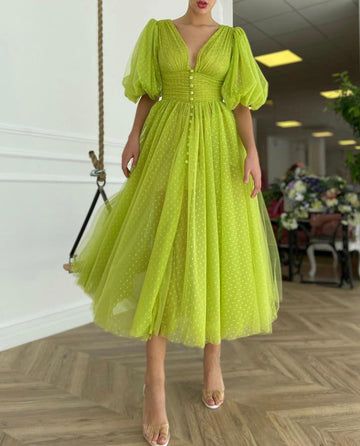 Short Sleeves Prom Dress, Prom Dress With Pockets, Short Sleeve Prom Dresses, Teuta Matoshi, Bitter Lemon, Prom Dresses With Pockets, Long Evening Dress, Tea Length Dresses, Prom Dresses With Sleeves