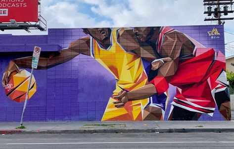 Kobe Bryant murals in South Los Angeles Boxing Graffiti, Soccer Mural, Mural Design Ideas, Sports Mural, Gym Mural, Simple Wall Paintings, Garage Design Interior, Street Game, Map Projects