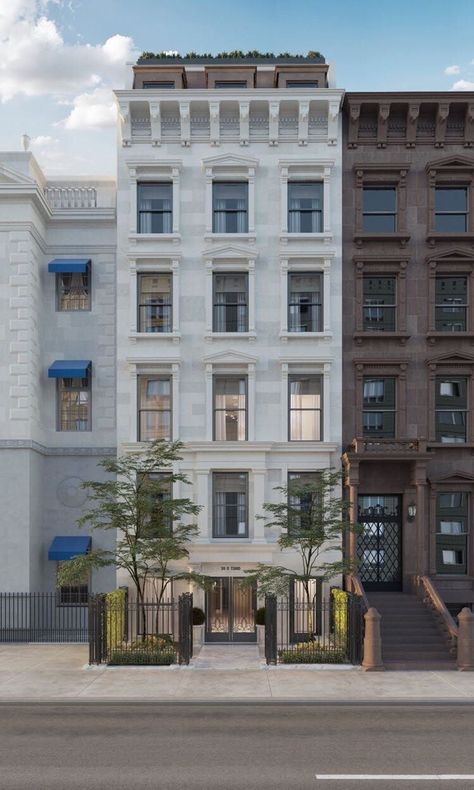 White Townhouse, Manhattan Townhouse, New York Townhouse, Vanderbilt Mansions, Townhouse Exterior, Limestone Flooring, Childhood Home, Upper East Side, Stately Home