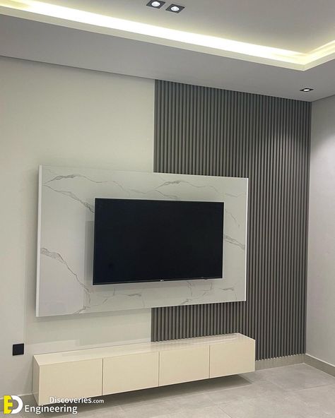 Wall Tv Decor, Tv Decor Ideas, Bedroom Tv Wall Ideas, Led Tv Wall, Modern Tv Room, Bedroom Design Styles, Bedroom Tv Wall, Wall Shelves Bedroom, Pvc Ceiling Design