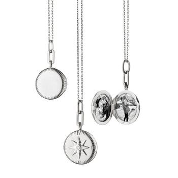 Compass Locket, Locket Ideas, Sterling Silver Locket Necklace, Monica Rich Kosann, Engraved Locket, Silver Locket Necklace, Round Locket, Sterling Silver Locket, Compass Necklace