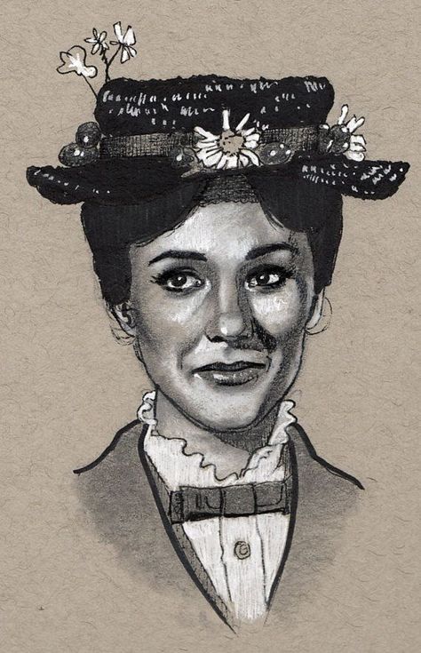 Julie Andrews as Mary Poppins Hollywood Characters, Julie Andrews Mary Poppins, Realistic Portrait Drawing, Mary Poppins Party, Mary Poppins 1964, Realistic Portrait, Julie Andrews, Practically Perfect, Art Disney