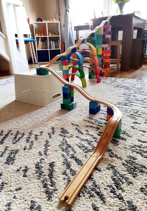 Open End Activities Preschool, Duplo Construction Ideas, Duplo Train Track Ideas, Brio Train Table, Brio Train Track, Grimms Marble Run, Magna Tiles, Games For Toddlers, Toddler Play