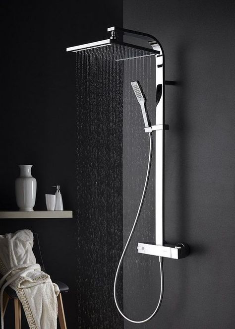 modern shower faucet ideas with rainfall head #bathrooms #shower #modern Modern Shower Head, Overhead Shower Head, Bathroom Shower Faucets, Bathroom Shower Heads, Shower Fixtures, Modern Shower, Shower Taps, Bathroom Layout, Rain Shower Head